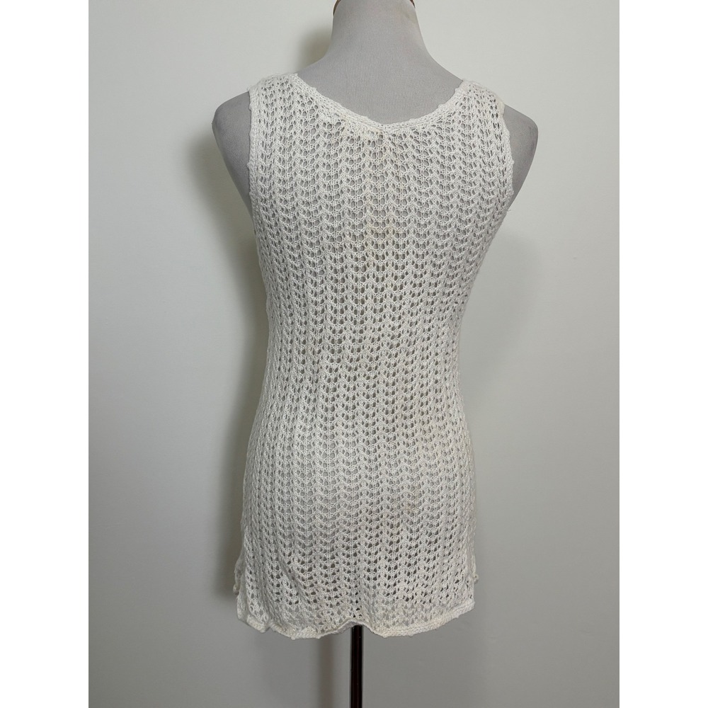 Cato Womens Babydoll Crochet Knit Tank Top M White Ramie Cotton Boho Festival - Picture 3 of 8